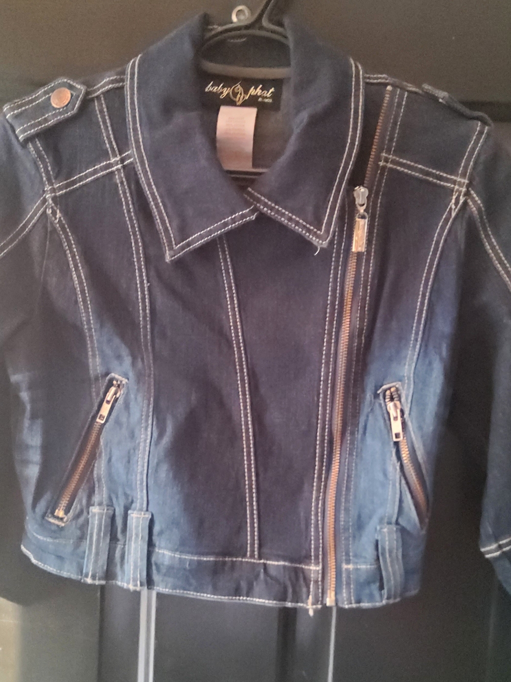Baby Phat Dark Denim Moto Jacket with Contrast Stitching